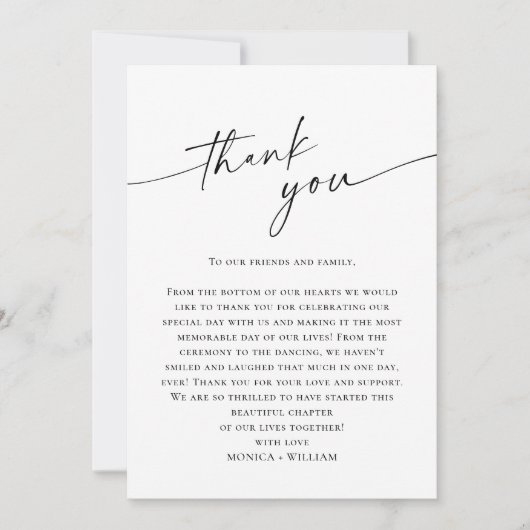 Elegante Minimalistische Handschrift Hochzeit ein Dankeskarte (Vorderseite)