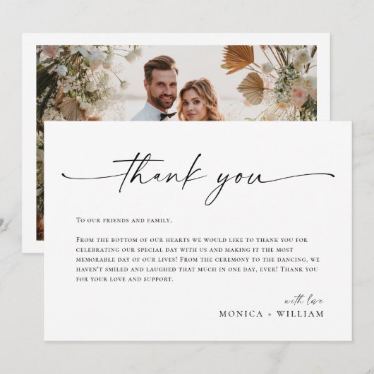 Elegante Minimalistische Handschrift Hochzeit ein  Dankeskarte (Vorne/Hinten)