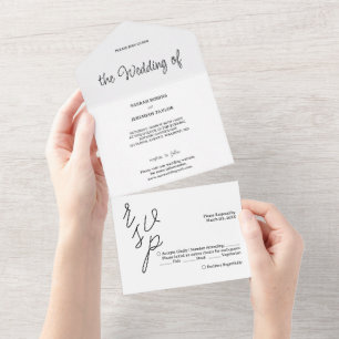 Elegante Minimalistische Handschrift Schwarz/Weiß All In One Einladung