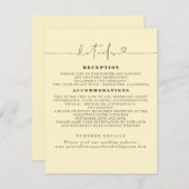 Elegante Minimalistische hellgelbe Hochzeitsdetail Begleitkarte (Vorne/Hinten)