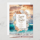 Elegante Minimalistische Hochzeit am Strand Save The Date (Vorne/Hinten)