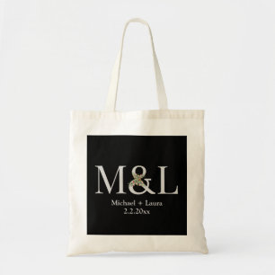 elegante minimalistische Hochzeit blumenschwarz Tragetasche
