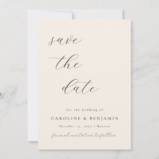 Elegante Minimalistische Hochzeit der Creme Callig Save The Date (Vorderseite)