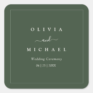 Elegante minimalistische Hochzeit Dunkelgrün Klass Quadratischer Aufkleber