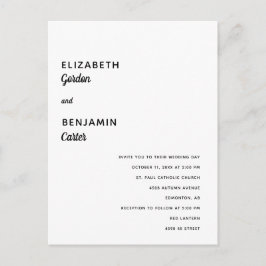 Elegante Minimalistische Hochzeit Einfache Typogra Postkarte