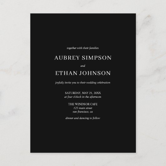 Elegante Minimalistische Hochzeit Einladungspostkarte (Vorderseite)