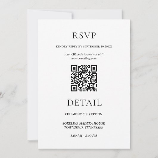 Elegante Minimalistische Hochzeit in einem Einladung (Rückseite)