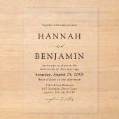 Elegante Minimalistische Hochzeit in Schwarz und W Acryleinladungen (Vorderseite)