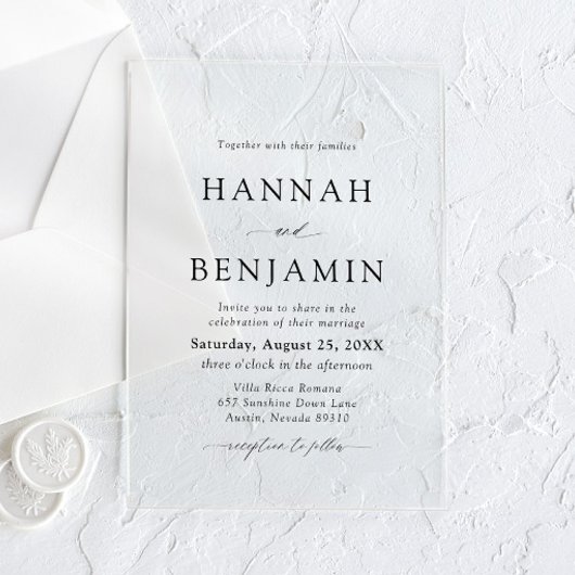 Elegante Minimalistische Hochzeit in Schwarz und W Acryleinladungen