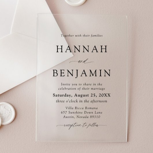 Elegante Minimalistische Hochzeit in Schwarz und W Acryleinladungen