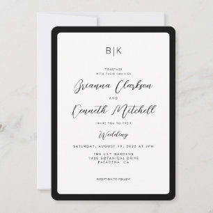 Elegante Minimalistische Hochzeit in Schwarz und W Einladung