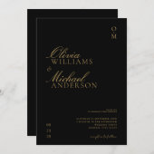 Elegante Minimalistische Hochzeit in Schwarz und W Einladung (Vorne/Hinten)