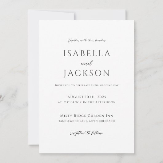 Elegante Minimalistische Hochzeit in Schwarz und W Einladung (Vorderseite)