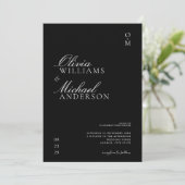Elegante Minimalistische Hochzeit in Schwarz und W Einladung (Stehend Vorderseite)