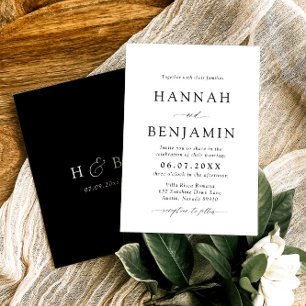 Elegante Minimalistische Hochzeit in Schwarz und W Einladung