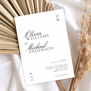 Elegante Minimalistische Hochzeit in Schwarz und W Einladung