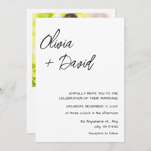 Elegante Minimalistische Hochzeit in Schwarz und W Einladung (Vorne/Hinten)