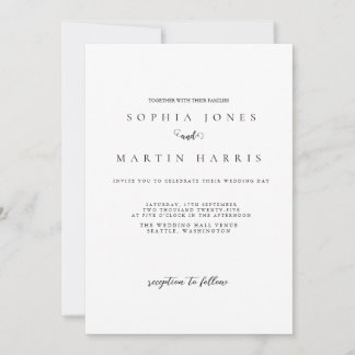 Elegante Minimalistische Hochzeit in Schwarz und W Einladung