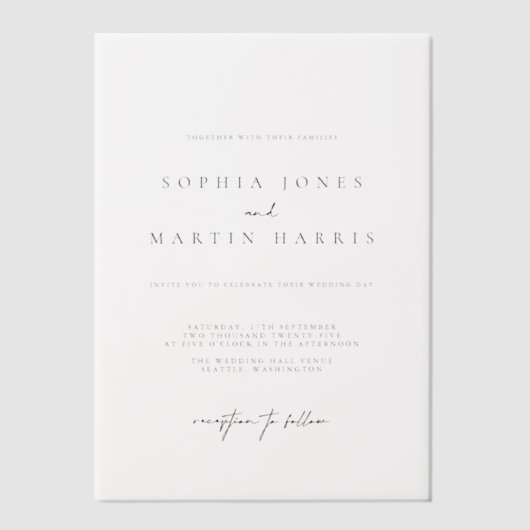 Elegante Minimalistische Hochzeit in Schwarz und W Pergament Einladungen (Vorderseite)