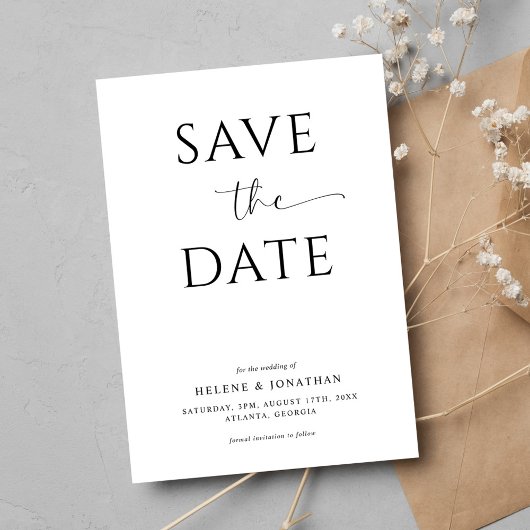 Elegante Minimalistische Hochzeit in Schwarz und W Save The Date