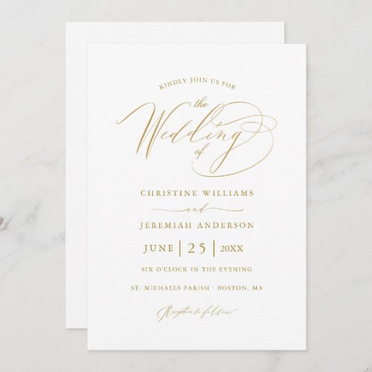 Elegante Minimalistische Hochzeit mit White-Script Einladung (Vorne/Hinten)
