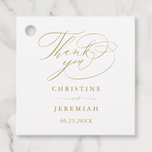 Elegante Minimalistische Hochzeit mit White-Script Geschenkanhänger (Vorderseite)