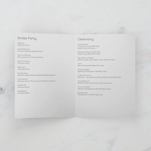 Elegante Minimalistische Hochzeit Programm (Innenseite)