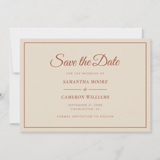 Elegante Minimalistische Hochzeit QR Code Terracot Save The Date (Vorderseite)