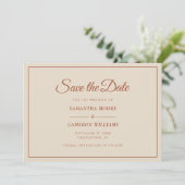 Elegante Minimalistische Hochzeit QR Code Terracot Save The Date (Stehend Vorderseite)