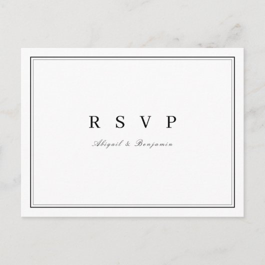Elegante, minimalistische Hochzeit RSVP in Schwarz Einladungspostkarte (Vorderseite)