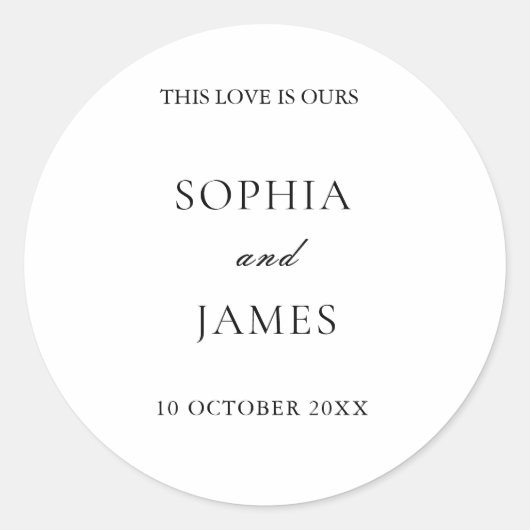 Elegante Minimalistische Hochzeit Runder Aufkleber (Vorderseite)