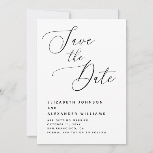 Elegante Minimalistische Hochzeit. Schwarz-Weiß-Sc Save The Date (Vorderseite)