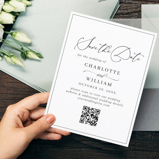 Elegante Minimalistische Hochzeit Speichern Sie de Postkarte