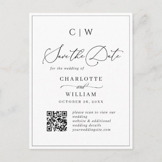 Elegante Minimalistische Hochzeit Speichern Sie de Postkarte (Vorderseite)