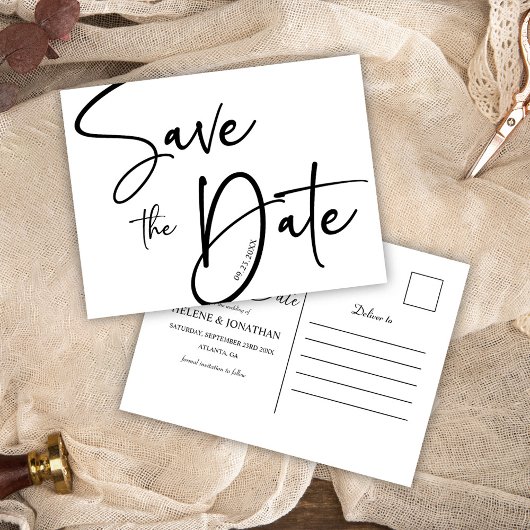 Elegante Minimalistische Hochzeiten in Schwarz und Postkarte