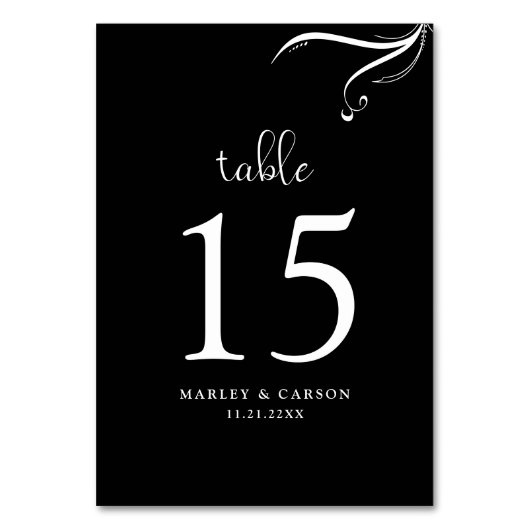 Elegante Minimalistische Hochzeiten in Schwarz und Tischnummer (Rückseite)