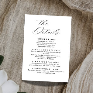 Elegante minimalistische Hochzeits-Details-Karte V Begleitkarte