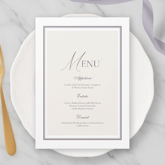 Elegante minimalistische Hochzeits-Menükarte Einladung