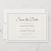 Elegante Minimalistische Hochzeitscreme & Mocha Br Save The Date (Vorderseite)
