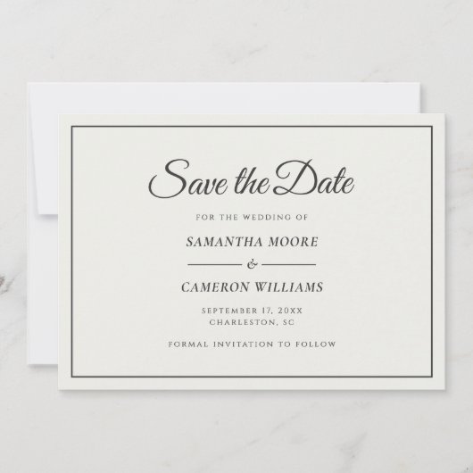 Elegante Minimalistische Hochzeitscreme und weiche Save The Date (Vorderseite)