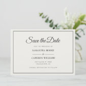 Elegante Minimalistische Hochzeitscreme und weiche Save The Date (Stehend Vorderseite)
