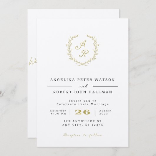 Elegante Minimalistische Hochzeitseinladung, zu ei Einladung (Vorne/Hinten)