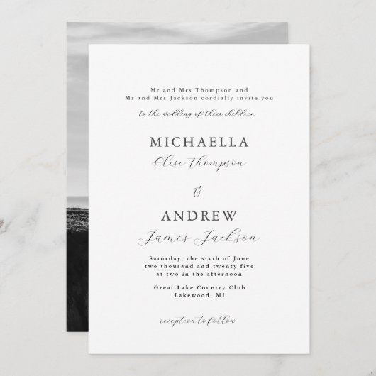 Elegante Minimalistische Hochzeitsfeier Einladung (Vorne/Hinten)
