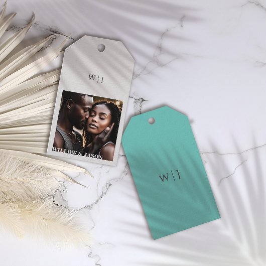 Elegante minimalistische Hochzeitsgeschenke mit Fo Geschenkanhänger