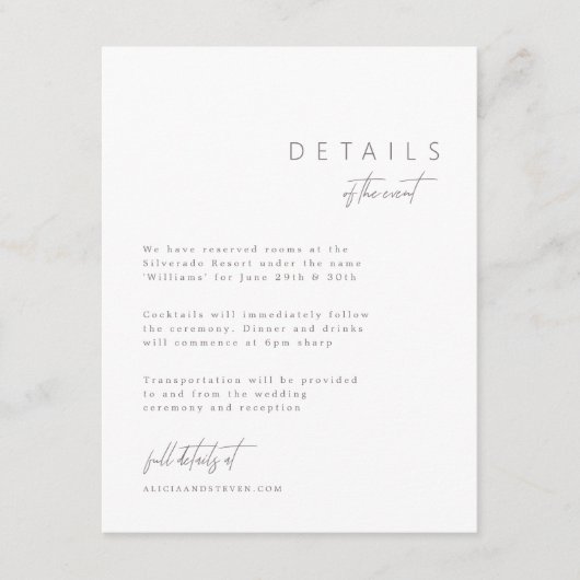 Elegante Minimalistische Hochzeitskarte Begleitkarte (Vorderseite)