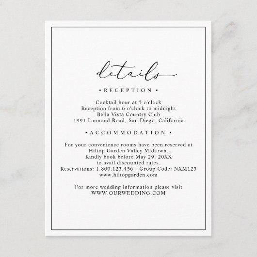 Elegante Minimalistische Hochzeitskarten Begleitkarte (Vorderseite)