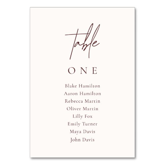 Elegante Minimalistische Hochzeitsstiftung Tischnummer (Vorderseite)