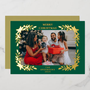Elegante minimalistische Holly Berry Weihnachtsfam Folien Feiertagskarte