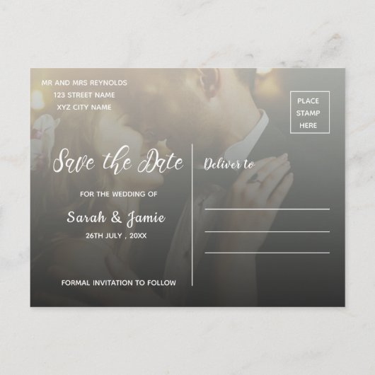 Elegante Minimalistische Imitate Vellum 2 Foto Hoc Ankündigungspostkarte (Rückseite)