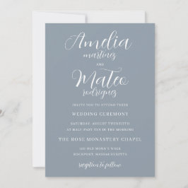 Elegante Minimalistische Kalligrafie Dusty Blue We Einladung